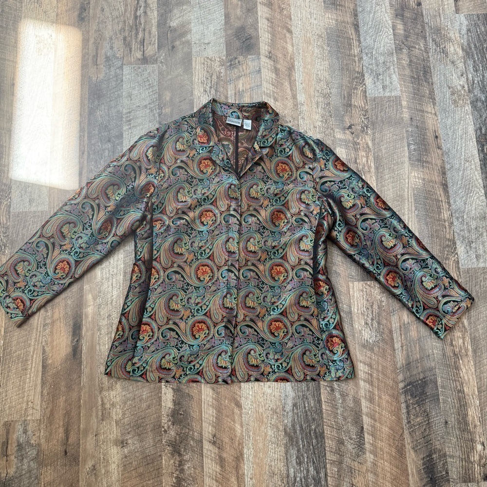 Chico’s Silk Paisley Print Button Shirt Size 2